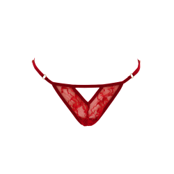 String rouge avec bijou perle  strass dorés 