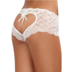 Shorty blanc de dentelle ouvert et ajouré sur les fesses forme coeur 