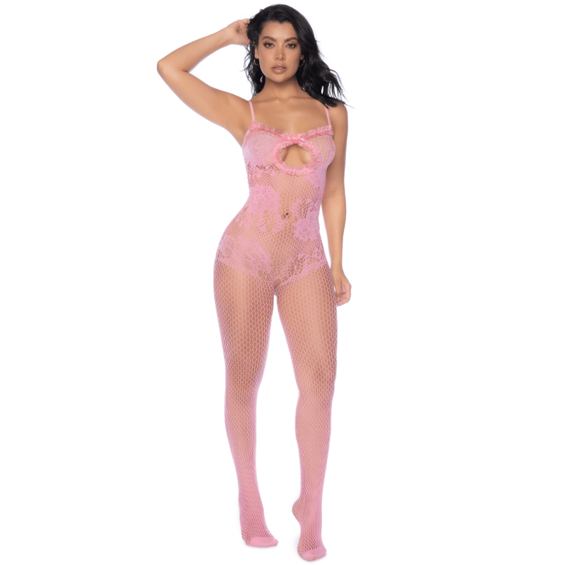 Combinaison en résille rose ajourée - MAL1130BGPK