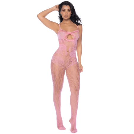 Combinaison en résille rose ajourée - MAL1130BGPK