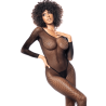 Combinaison manches longues en résille noire - MAL1102BLK