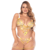 Nuisette grande taille transparente brodée jaune et string - MAL7608XSUBS