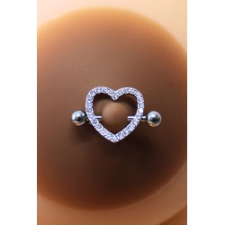 Paire de cache-tétons piercing barre coeur faux diamant peau foncée - XP004F