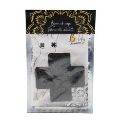 Paire de cache tétons adhésifs croix pailletée noir - NP-1048BLK