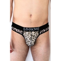 String en résille imprimé léopard gris - LM2501-57GREY