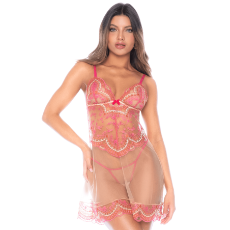 Nuisette en résille brodée avec string 