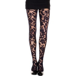 Collant noir imprimé floral 