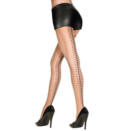 Collant chair et noir avec effet laçage en losange sur l'arrière 
