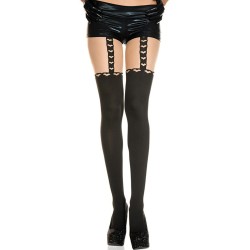 Collant nylon noir chair effet jarretelles à coeurs 