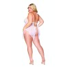 Babydoll et string grande taille en résille et dentelle blanche - DG13314WHT