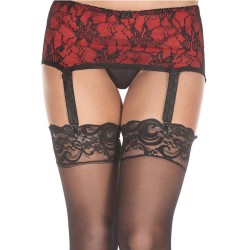 Porte-jarretelles rouge bandeau ceinture avec jarretelles réglables et dentelle noire 