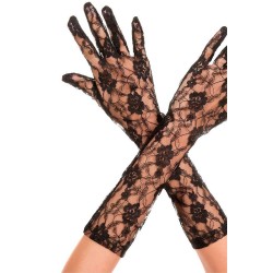 Gants longs mi-bras noirs dentelle florale 